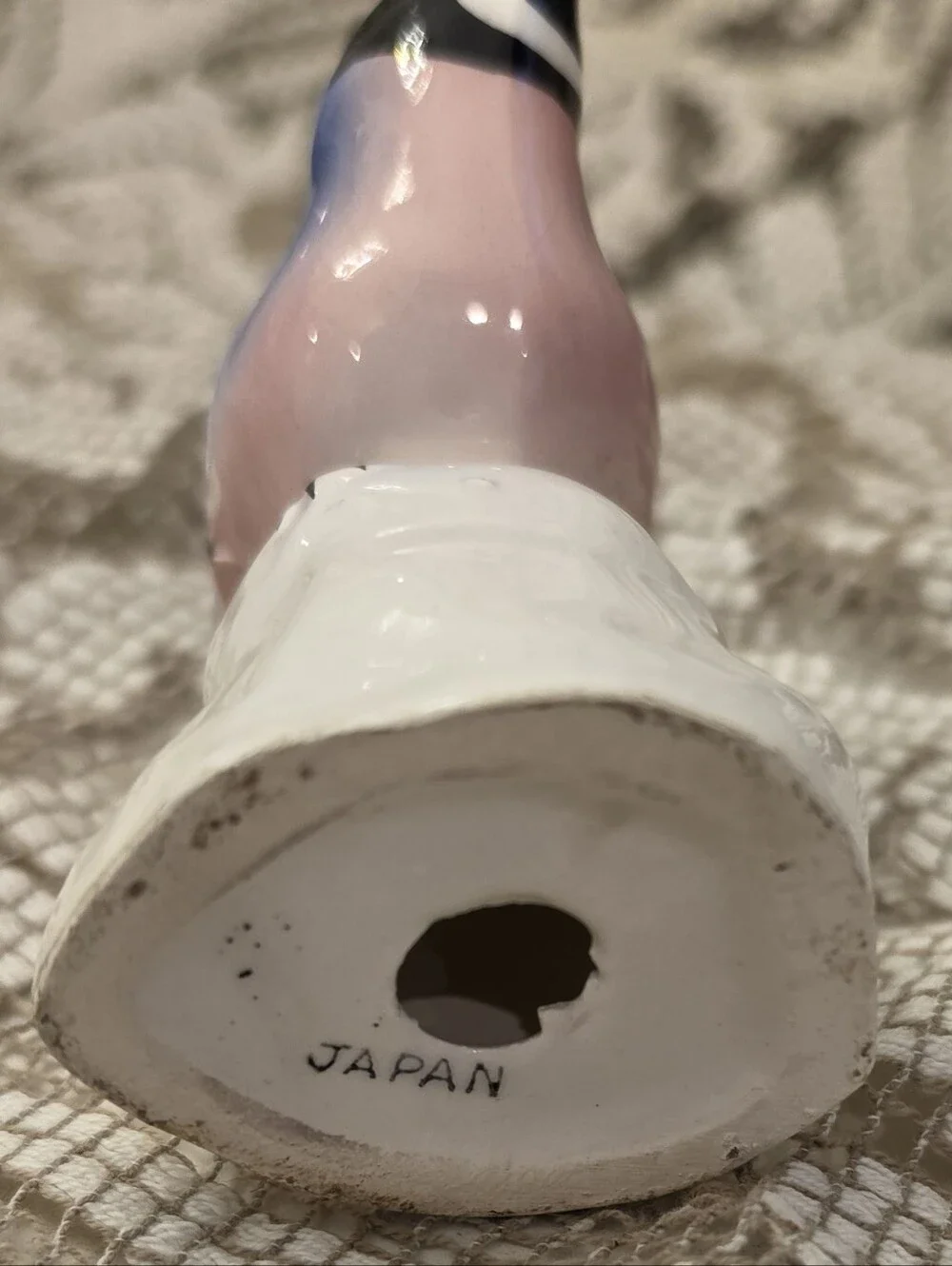 Vintage Japan Porcelain Bluebird Figurine Small Ceramic Bird Tree Stump